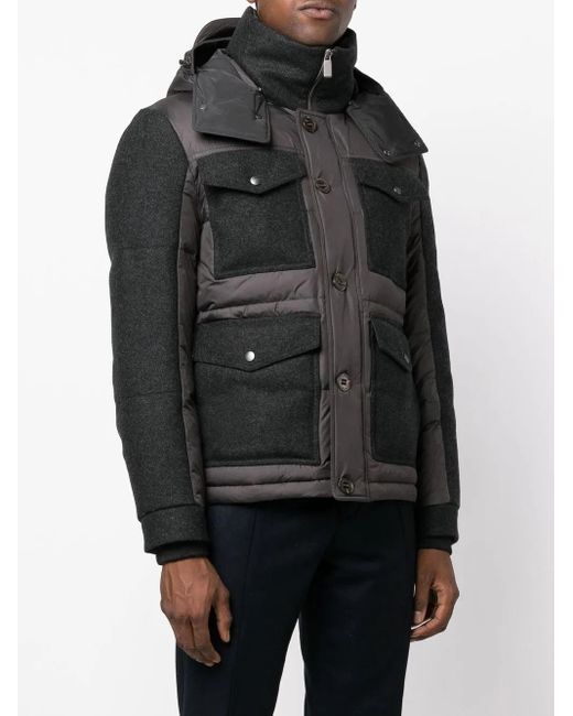 Canali Black Hooded Padded Jacket for men