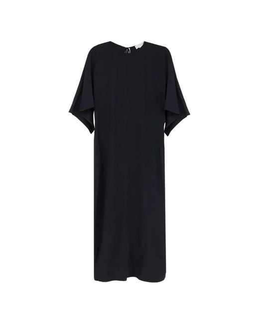 Stella McCartney Black Asymmetrical-Sleeve Back-Slit Midi Dress