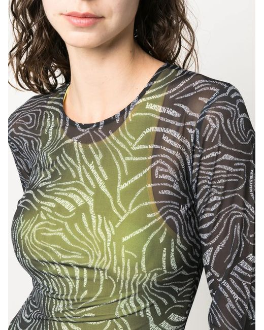 Patrizia Pepe Green Graphic-Print Tulle Dress