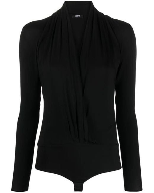 Versace Black Draped Bodysuit
