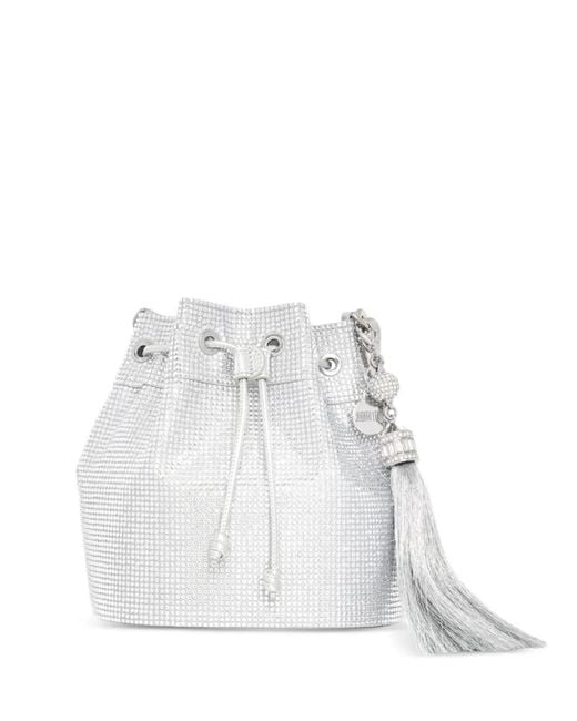 Judith Leiber White Piper Crystal-Embellished Tassel Tote Bag