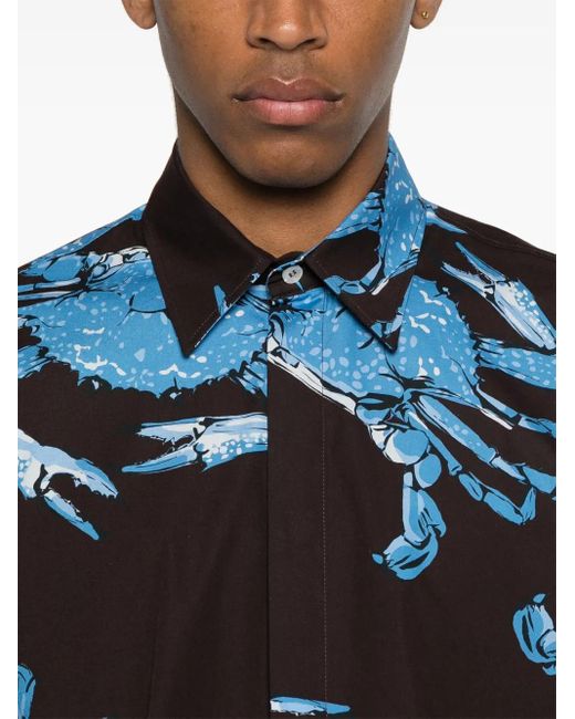 MSGM Blue King Crab-Print Cotton Shirt for men