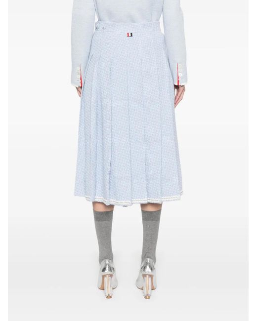 Thom Browne Blue Pleated Tweed Midi Skirt