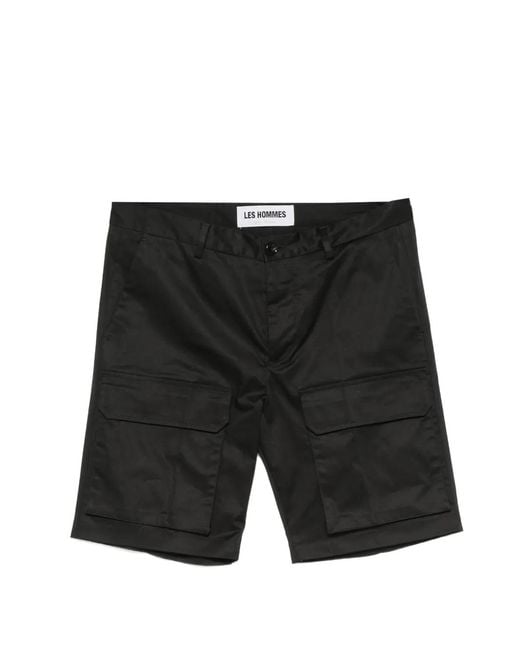 Les Hommes Black Cargo-Pocket Shorts for men