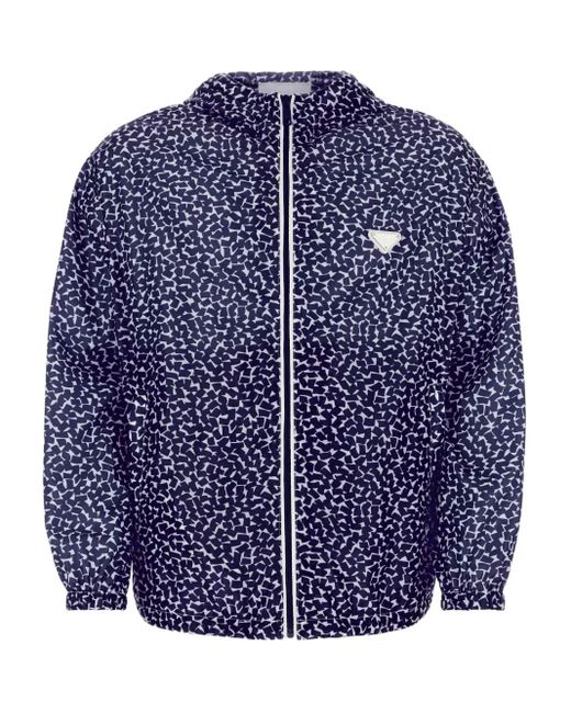 Prada Blue Printed Hooded Windbreaker for men