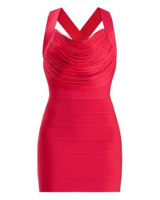 Hervé Léger Red Crossover-Strap Mini Dress