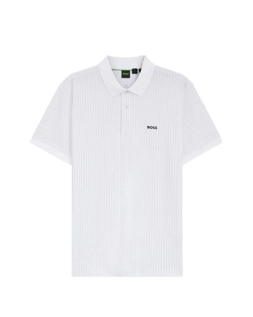 Boss White Cotton-Piqué Polo Shirt With All-Over Print for men