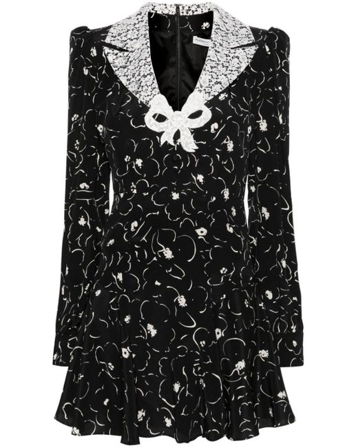 Vestido corto de seda con manga larga Alessandra Rich de color Black