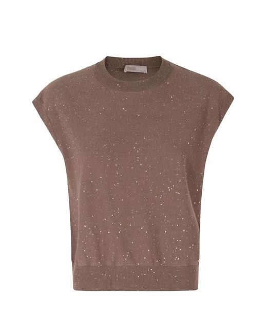 Herno Brown Sequin-Embellished Knitted Top