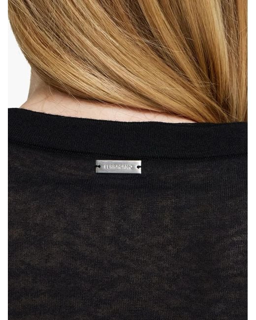 Ferragamo Black V-Neck Cardigan With Silk Inserts