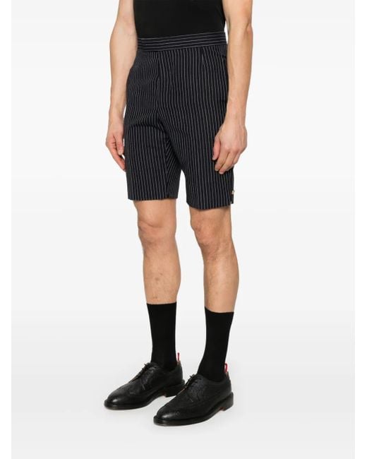 Thom Browne Blue Pinstripe High Twist Wool Shorts for men
