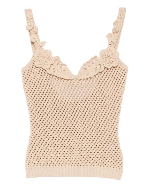Elie Saab Natural Mesh-Embellished Top