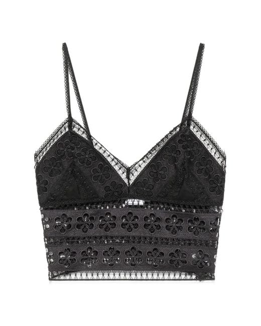Charo Ruiz Black Haut Crop Melie En Dentelle