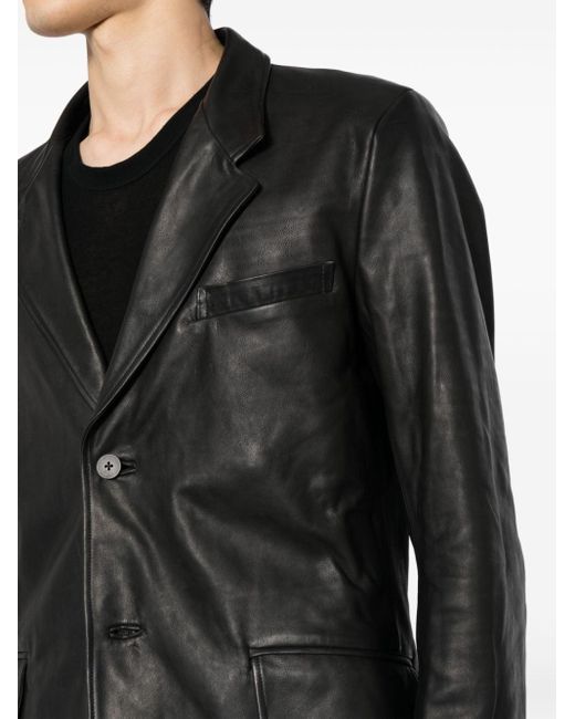 Guidi Black Single-Breasted Leather Blazer for men