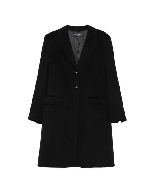 Dolce & Gabbana Black Single-Breasted Logo-Plaque Coat