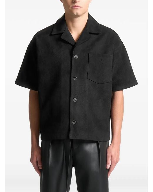 Manière De Voir Black Luc Boxy Suede-Effect Shirt for men