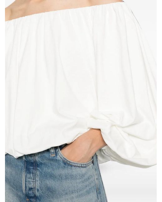 Dorothee Schumacher White Off-Shoulder Puff-Sleeve Top