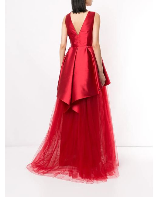 Alberta Ferretti Red Satin And Tulle Gown