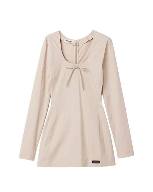 Miu Miu Natural Robe Courte En Popeline Stretch