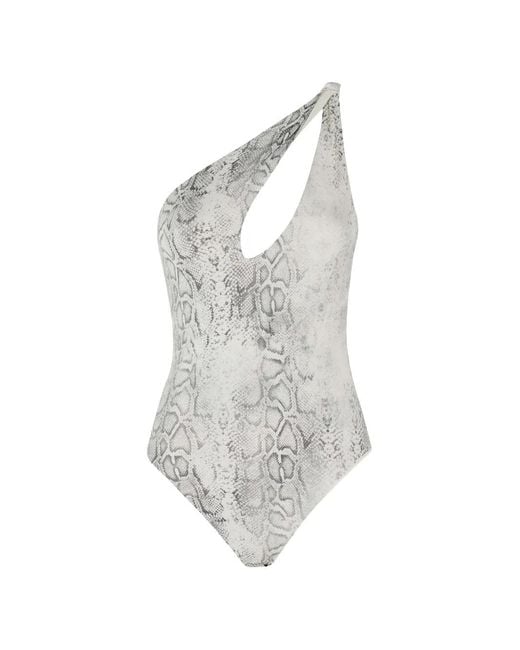 FEDERICA TOSI White Snake-Print One-Shoulder Swimsuit