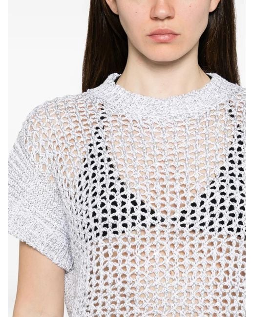 Panicale White Open-Knit Short-Sleeve Sweater