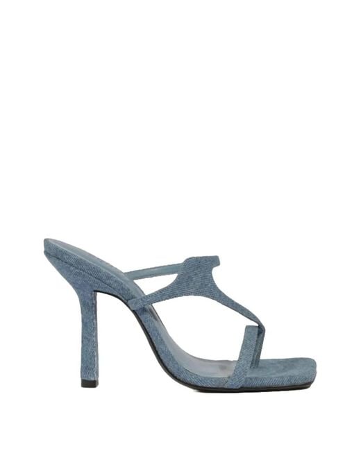 SCHUTZ SHOES Blue Floral-Appliqué Denim Sandals