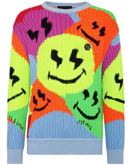 Philipp Plein Green Smile Graffiti Jumper for men