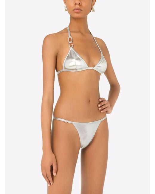 Dolce & Gabbana White Dg-Logo Triangle Bikini