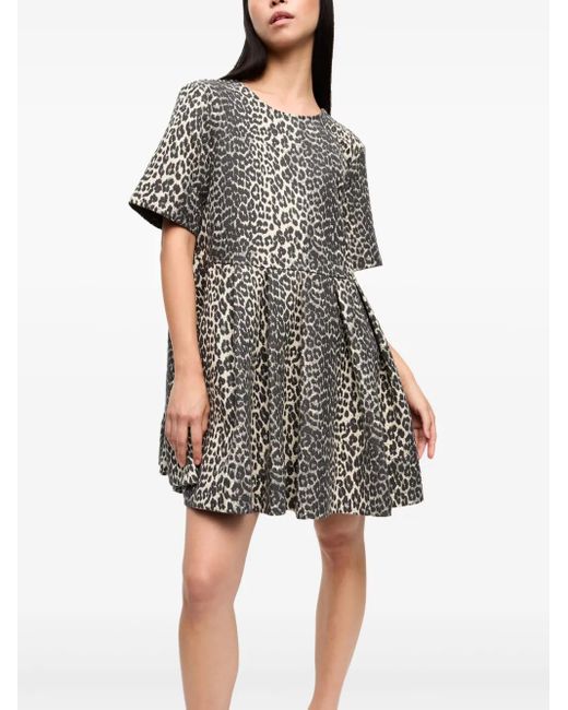 Ganni Natural Leopard-Print Minidress