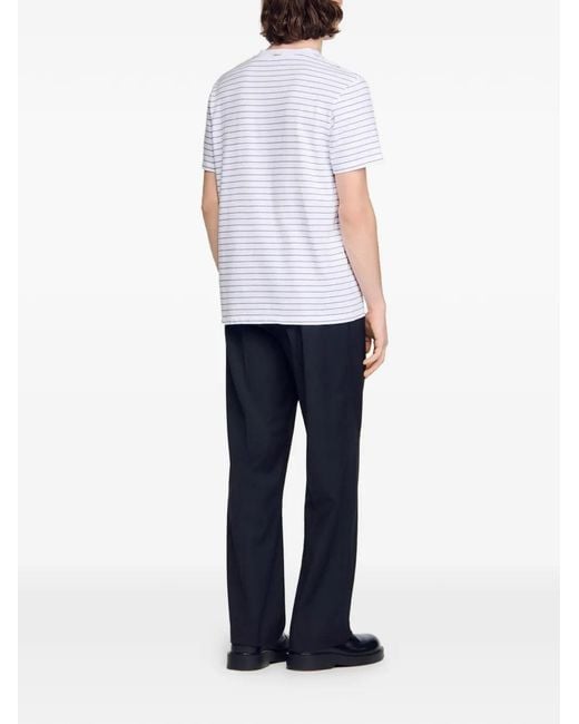 Sandro White Striped T-Shirt for men
