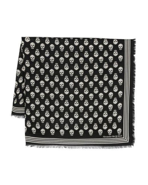 Alexander McQueen Skull-pattern Wool Scarf in het Black
