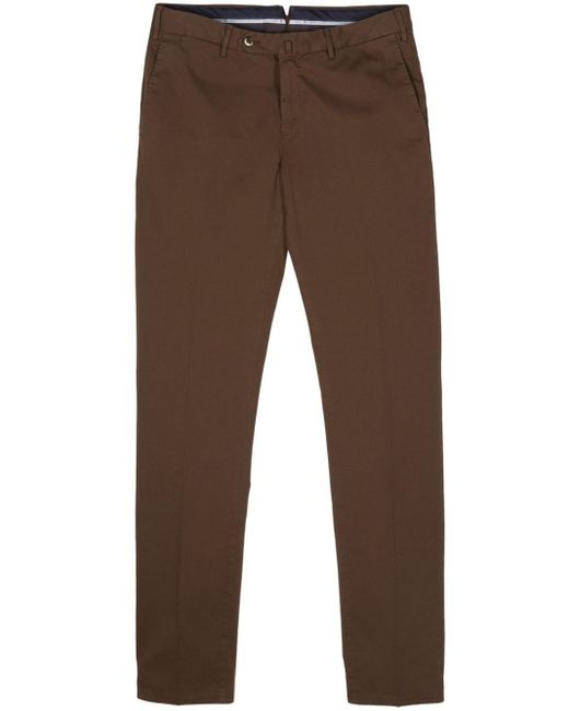 PT Torino Brown Slim-fit Cotton Trousers for men