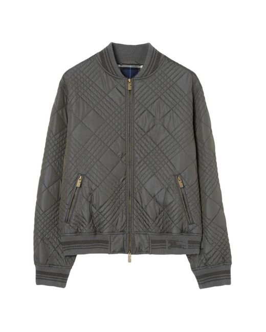 Burberry Gray Micro Check-Stitch Rakewood Bomber Jacket for men