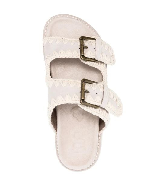 Mou White Bio Crochet-Trim Buckle-Strap Sandals