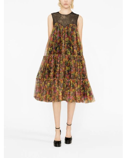 Philosophy Di Lorenzo Serafini Brown Floral-Print Tiered Dress
