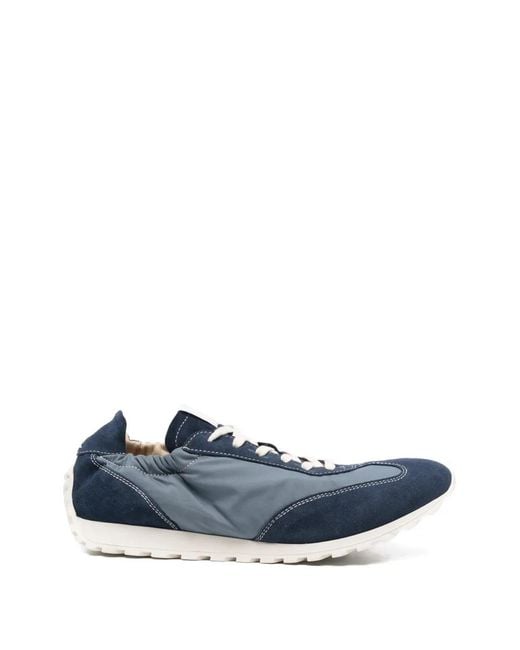 Eleventy Blue Panelled Suede-Trimmed Sneakers for men
