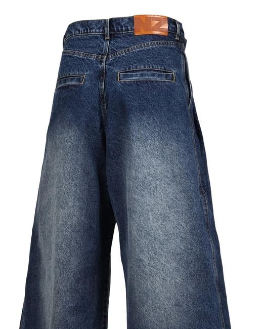 Natasha Zinko Blue Pleated Wide-Leg Jeans