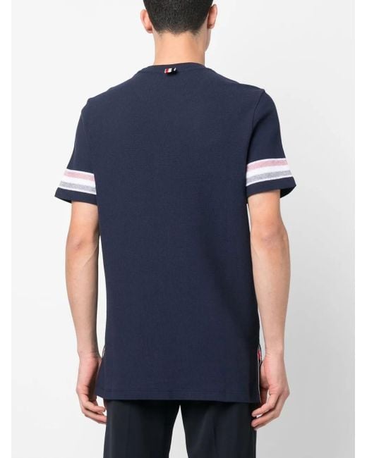 Thom Browne Blue Tri-Colour Striped Knit T-Shirt for men