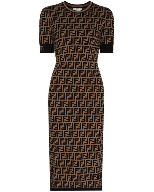 Fendi Brown Kleid Aus Jacquard-strick Mit Stretch-anteil