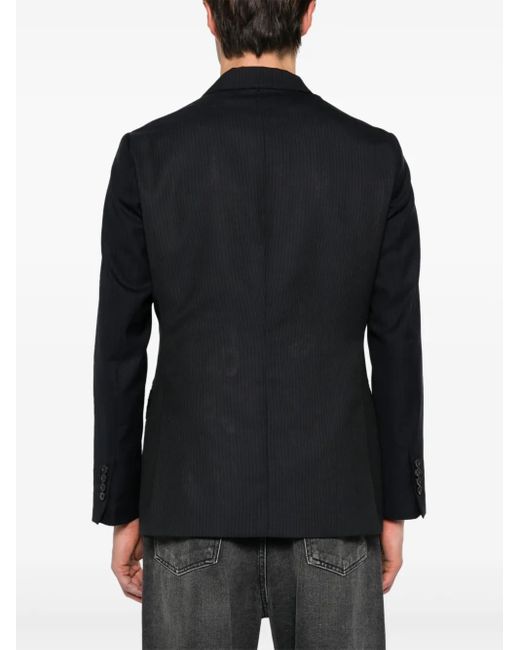 Eraldo Black Frayed Pinstriped Wool Blazer for men