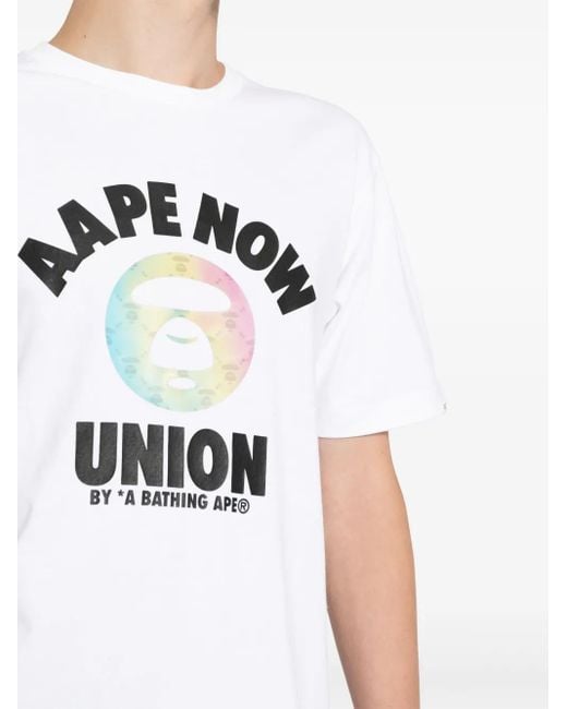 Aape By A Bathing Ape White Graphic-Print Cotton T-Shirt for men