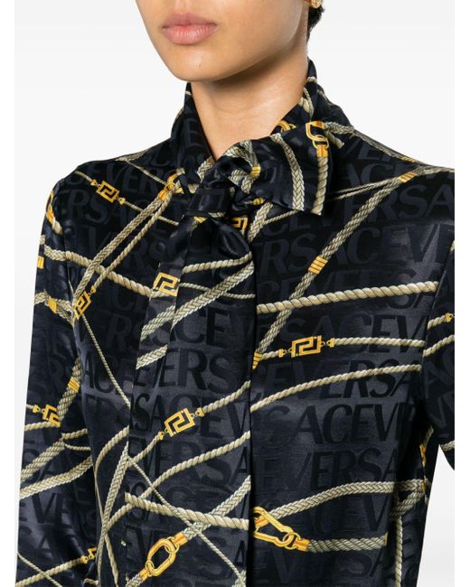 Camisa con estampado de cuerda Versace de color Black