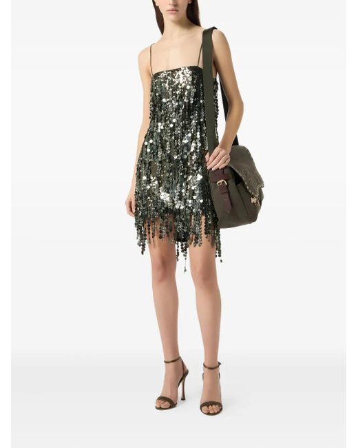 Blumarine Green Sequin-Embellished Mini Dress