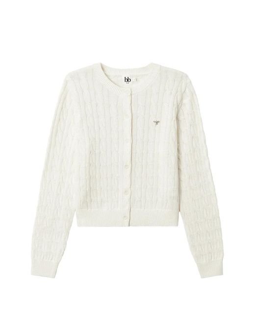 B+ AB White Cable-Knit Bow-Detail Cardigan