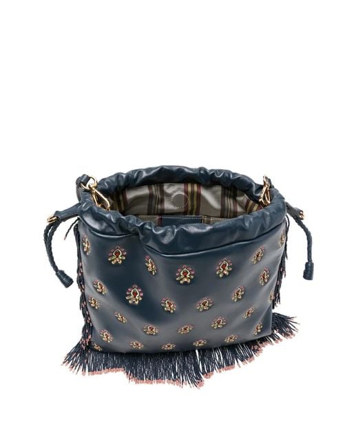 Etro Black Medium Kalispera Beaded Bucket Bag