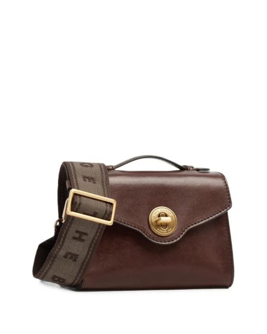 The Bridge Brown Twist-Lock Leather Tote Bag