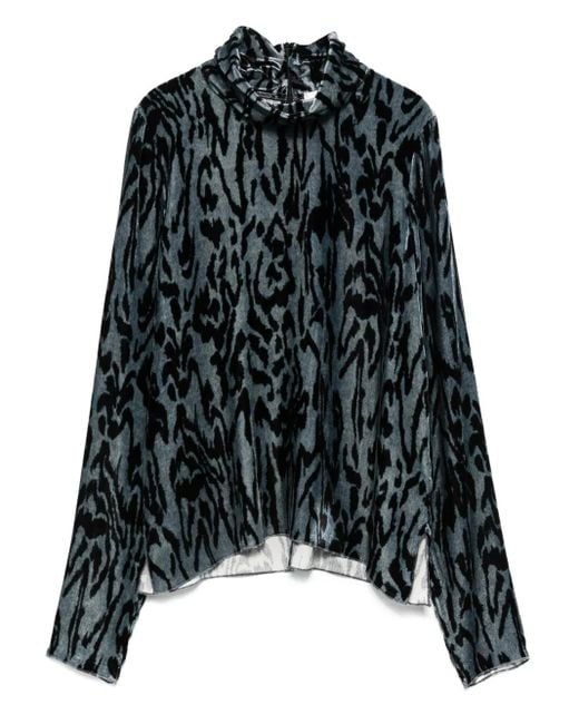 Forte Forte Black Animal-Print Turtleneck Top