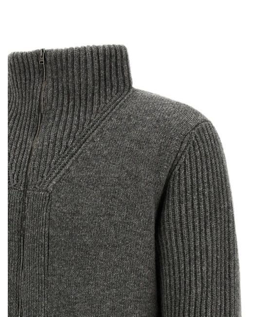 Herno Gray Ribbed High-Neck Zip-Up Cardigan for men