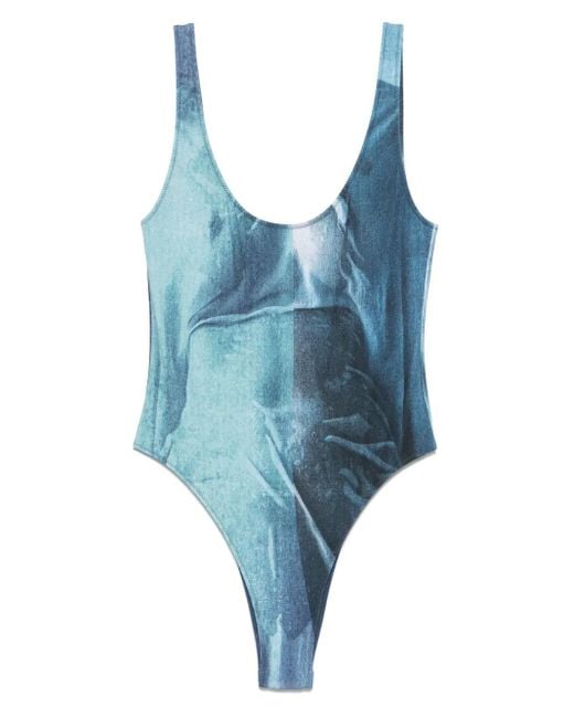 Jean Paul Gaultier Blue Abstract-Print Swimsuit