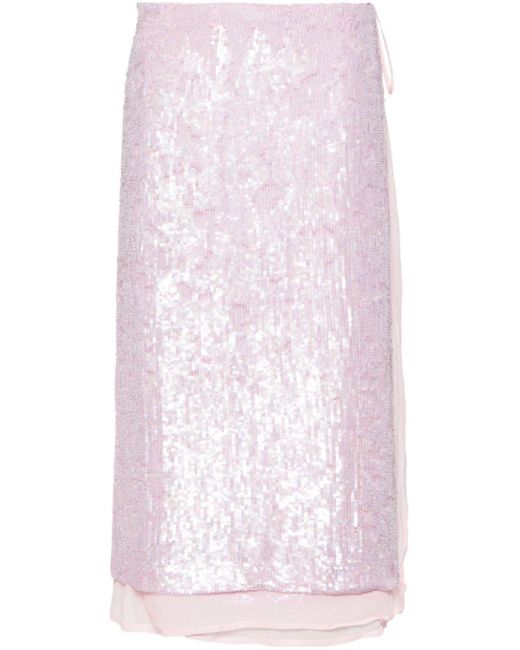 P.A.R.O.S.H. Pink P.A.R.O..H. Sequin-Embellished Midi Skirt